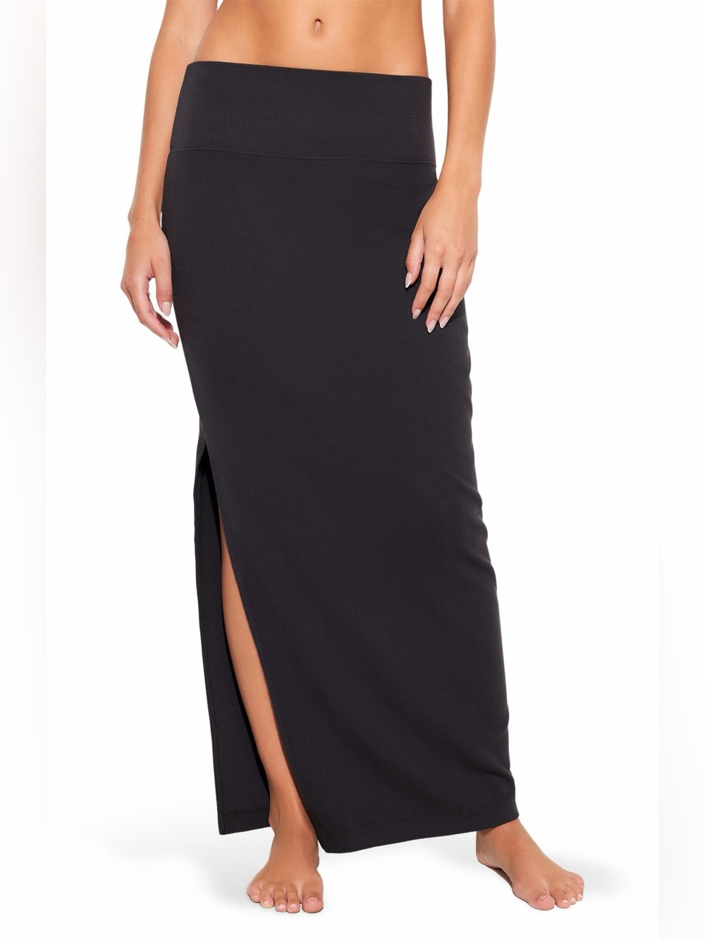NWT SPIRITUAL GANGSTER Raquel Rib Maxi Skirt in Vintage Black, XL